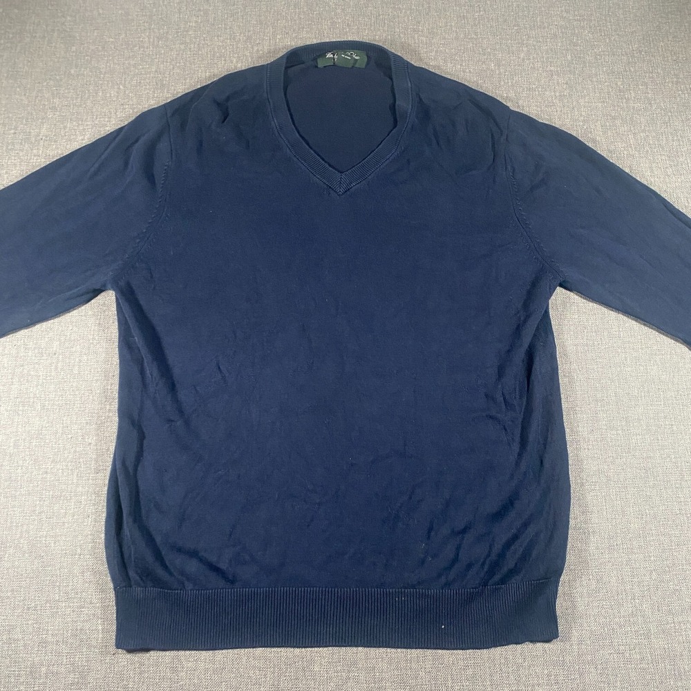 Brooks Brothers Country Club Silk Blend V-Neck Sweater Mens Large Blue